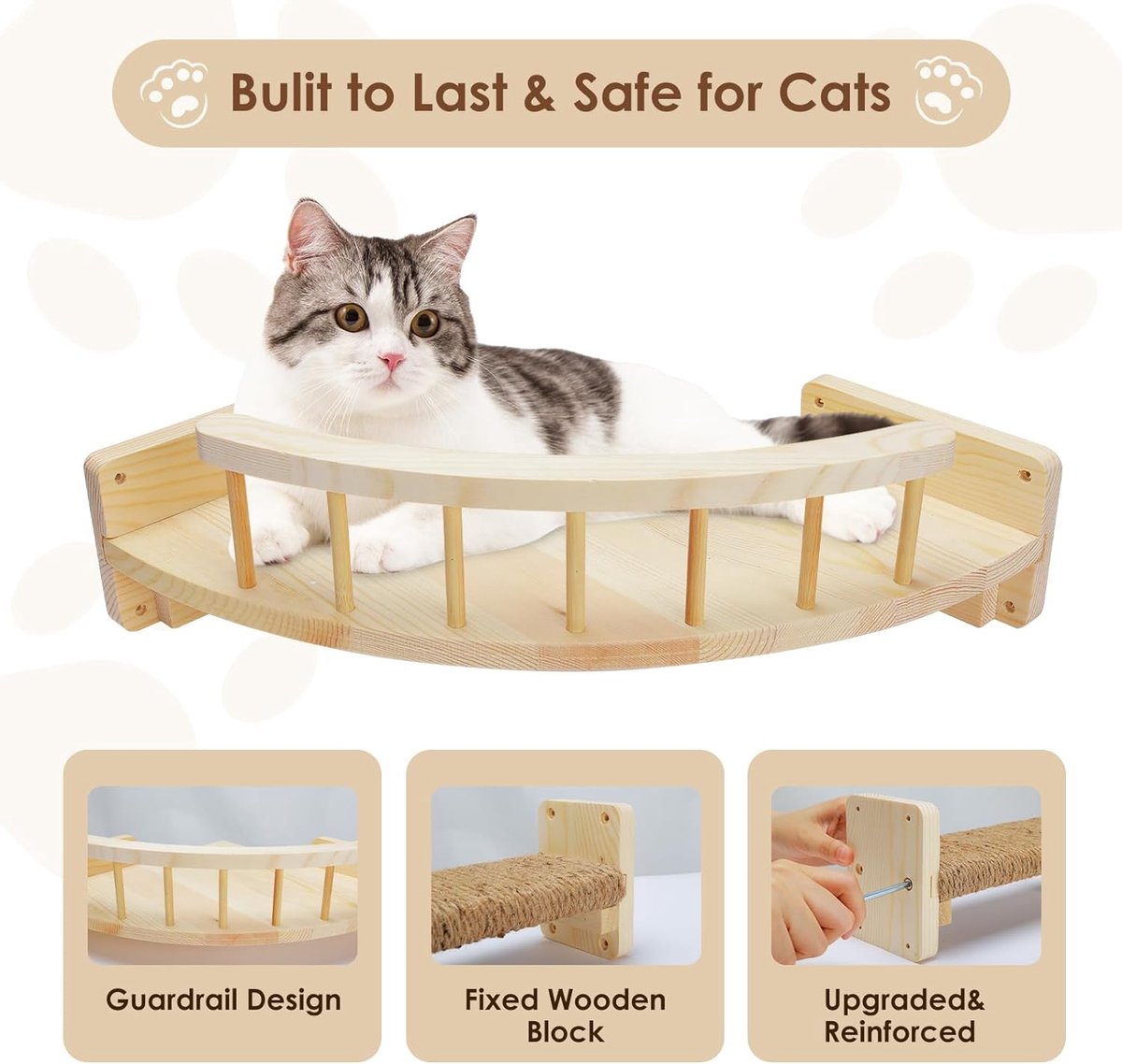 Wall-mounted cat tree, cat hammock with 3 cat steps, cat shelf, cat wall, cat sleeping places, cat furniture for sleeping, playing, climbing and lounging