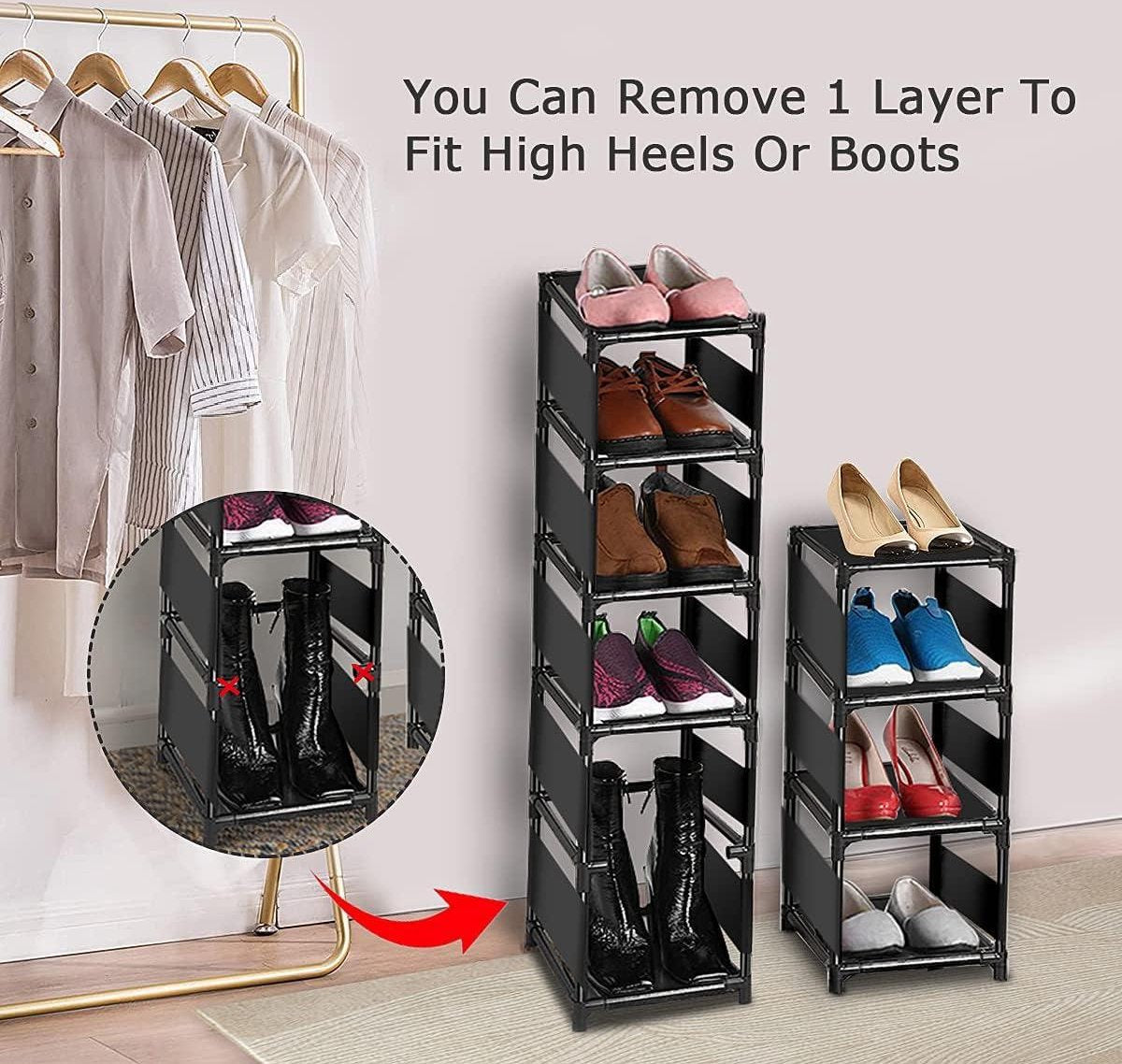 Space-saving shoe rack 10 layers - Organizer for 10 pairs of high shoes - Narrow shoe shelves for entryway closet - Stackable cubby storage