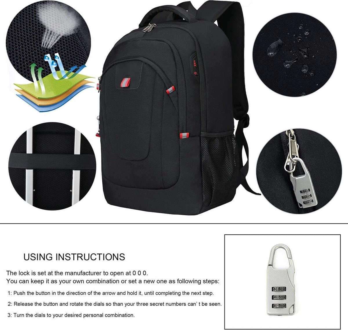 17,3 inch (44 cm) laptoprugzak voor heren, met USB-poort, schoolrugzak, grote zakelijke notebook-rugzak voor werk, reizen, mannen, jongens,
