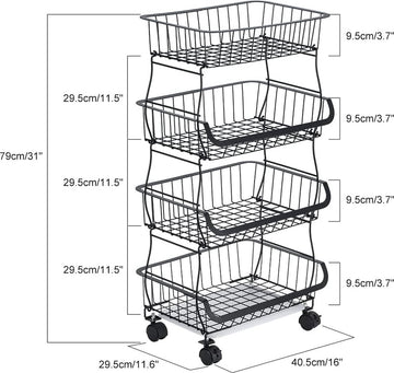 4-laags serveerwagen Keukentrolley op wielen Trolley Keuken Inbouwplank Opbergwagen Hulpprogramma Trolley Fruit- en groenterek Organisatiewagen H80 x B40 x D30 cm voor keukenkantoor