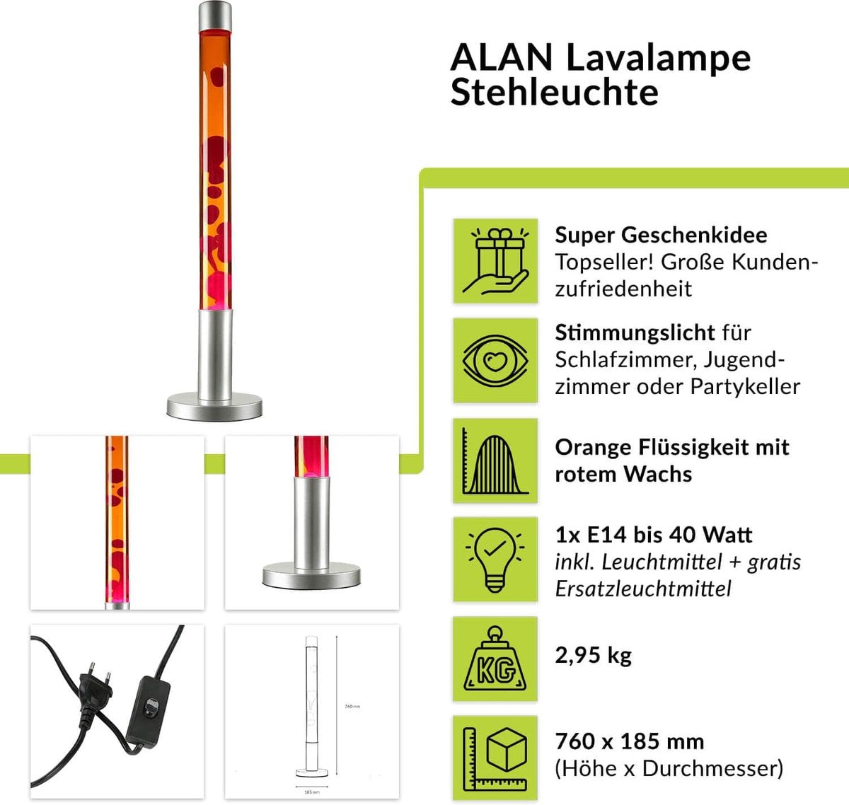 Lavalampe - Rood & Oranje - 76 cm - Lava Lamp - Lavalamper