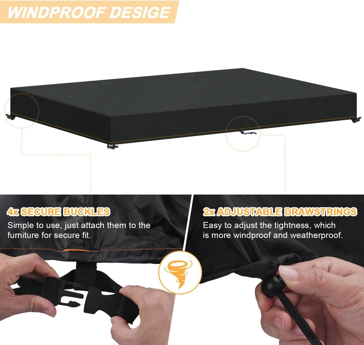 Tuintafel afdekhoes, waterdicht, winddicht, UV-bestendig, weerbestendig, 205 x 105 x 15 cm