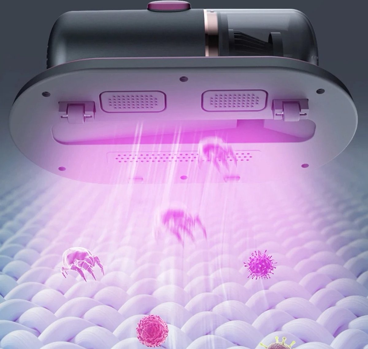 Dust Mite Vacuum Cleaner - UV Lamp Sterilizer - Mattress, Carpet, Furniture, Sofa & Couch Cleaner Device - Bacteria, Mite & Mold Fighter - Bagless - USB-C Charger - Gold