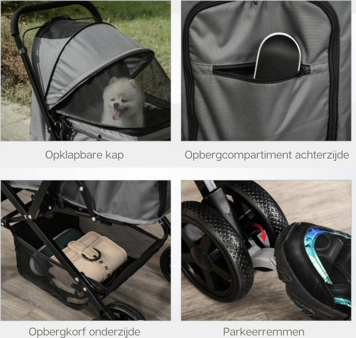 Zenzee - Dog Stroller - Foldable - Parking Brake - Storage Space - Grey
