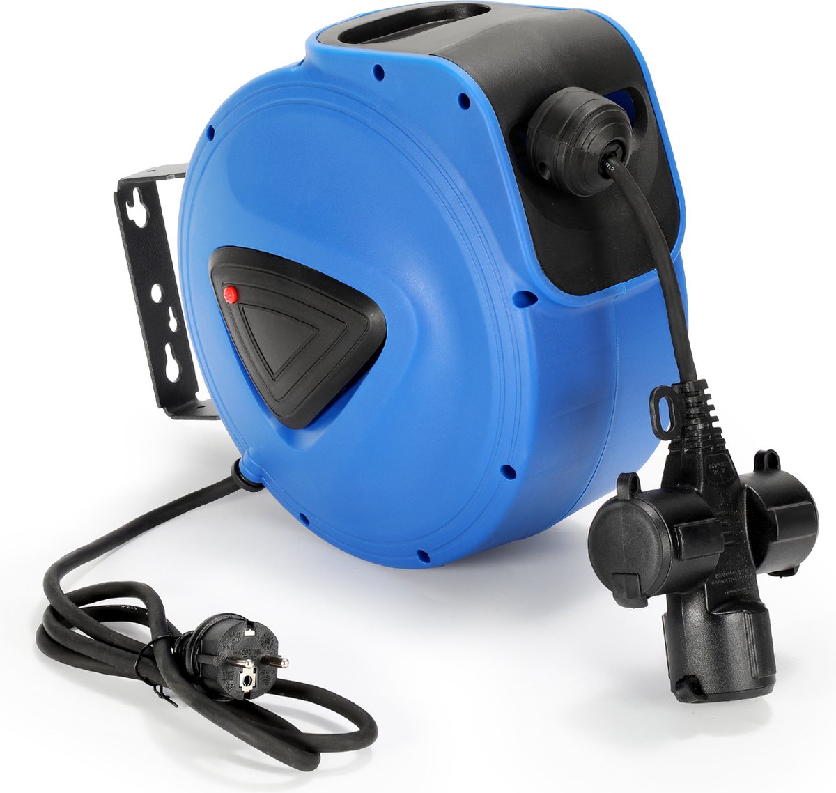 Automatische kabelhaspel 20m kabelhaspel 180° zwenkbaar met muurbeugel kabeltrommel haspel automatisch oprollen en afrollen van de kabel stroomkabel - 3 gaten
