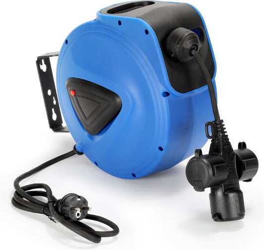 Automatische kabelhaspel 20m kabelhaspel 180° zwenkbaar met muurbeugel kabeltrommel haspel automatisch oprollen en afrollen van de kabel stroomkabel - 3 gaten