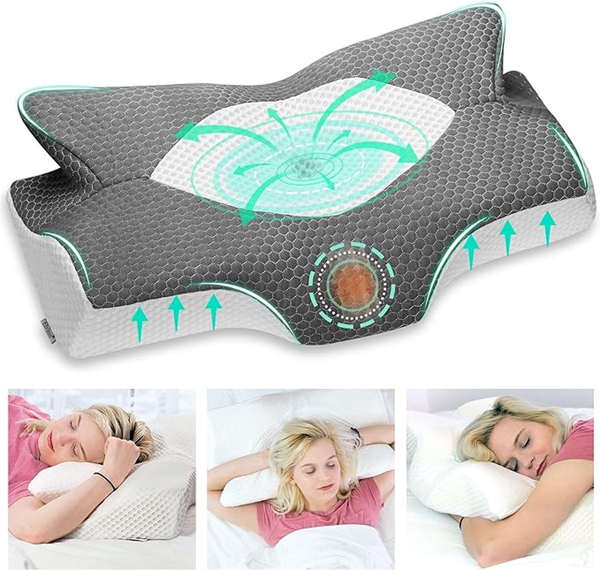 cervical orthopaedic memory foam pillow, removable ergonomic neck pillow for neck and shoulder pain, neck support pillow for side sleepers (Dark Grey 53.8 x 33 x 11/9cm)