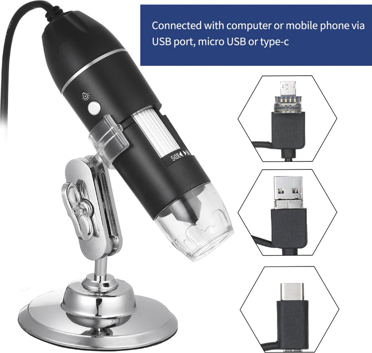 Digitale USB Microscoop - Microscoop Camera - 50-1600 X Vergroting met 8x LED Verlichting
