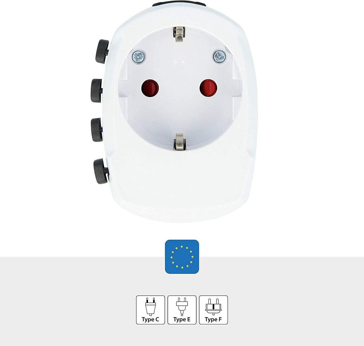 PRO Light Universele reisadapter 2 en 3 polen voor Schuko - Nominale spanning en vermogen 100V – 630W / 250V – 1575W - Geschikt voor pc's en haardrogers - Met schokbescherming