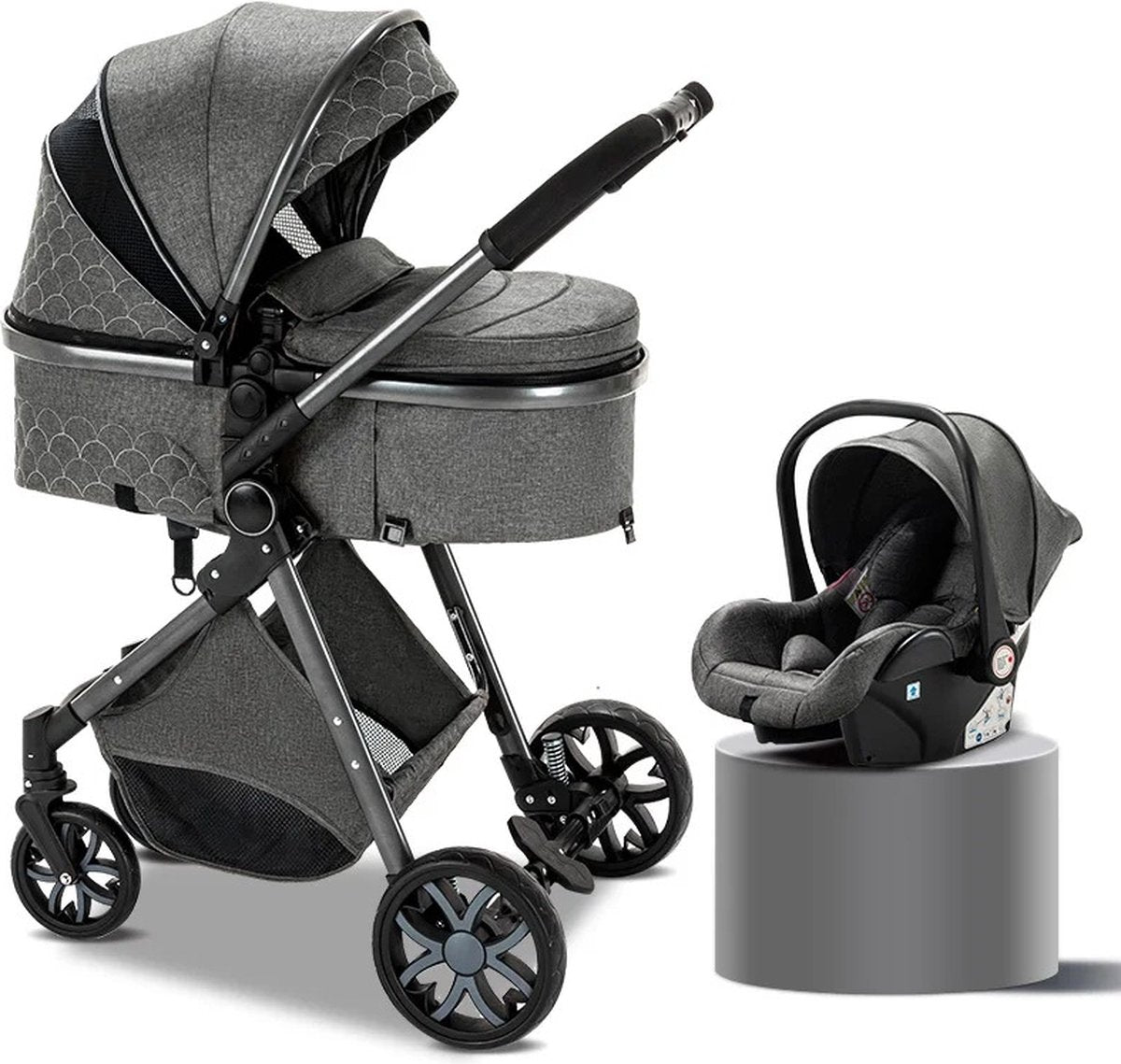 Luxury Multifunctional 3-in-1 Combination Stroller - Quality Buggy - Buggies - Foldable Stroller - Maxi Cosi - Incl. Car Seat - dark grey
