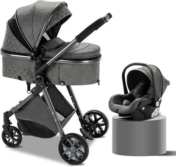 Luxe Multifunctionele 3-in-1 Combi Kinderwagen - Kwalitatieve Buggy - Buggy's - Opklapbare Wandelwagen - Maxi cosi - Incl. Autostoel - dark grey