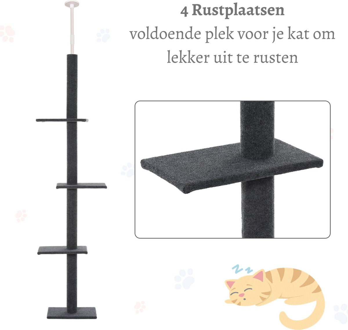 Adjustable Height Cat Tree - Cat Scratcher - Cat Tree for Cats - Cat Toys - Cats - Grey - 43L x 27W x 228-260H cm