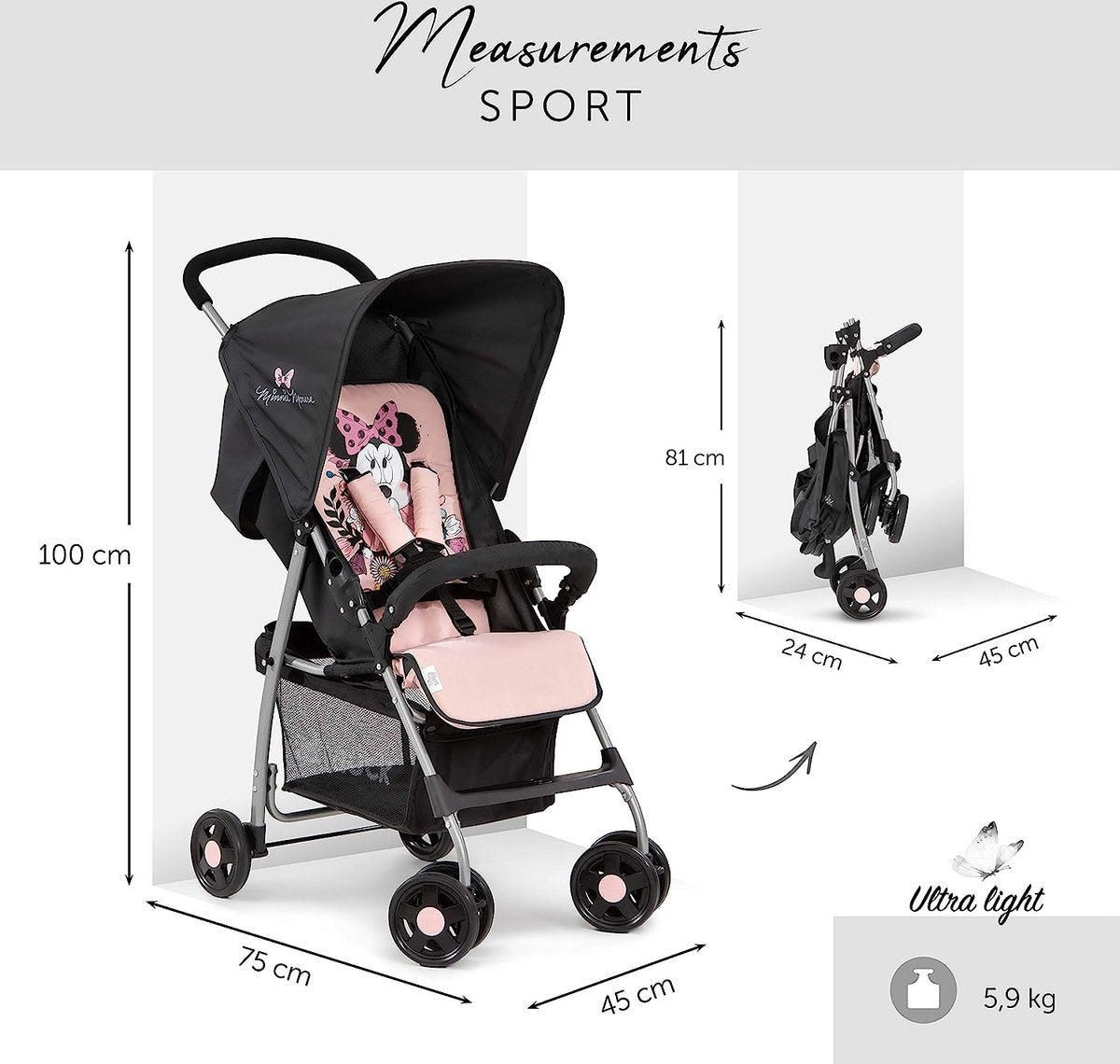 Sporty lightweight buggy up to 18 kg with recline position from birth, easy and compact fold, bumper bar, large shopping basket - red