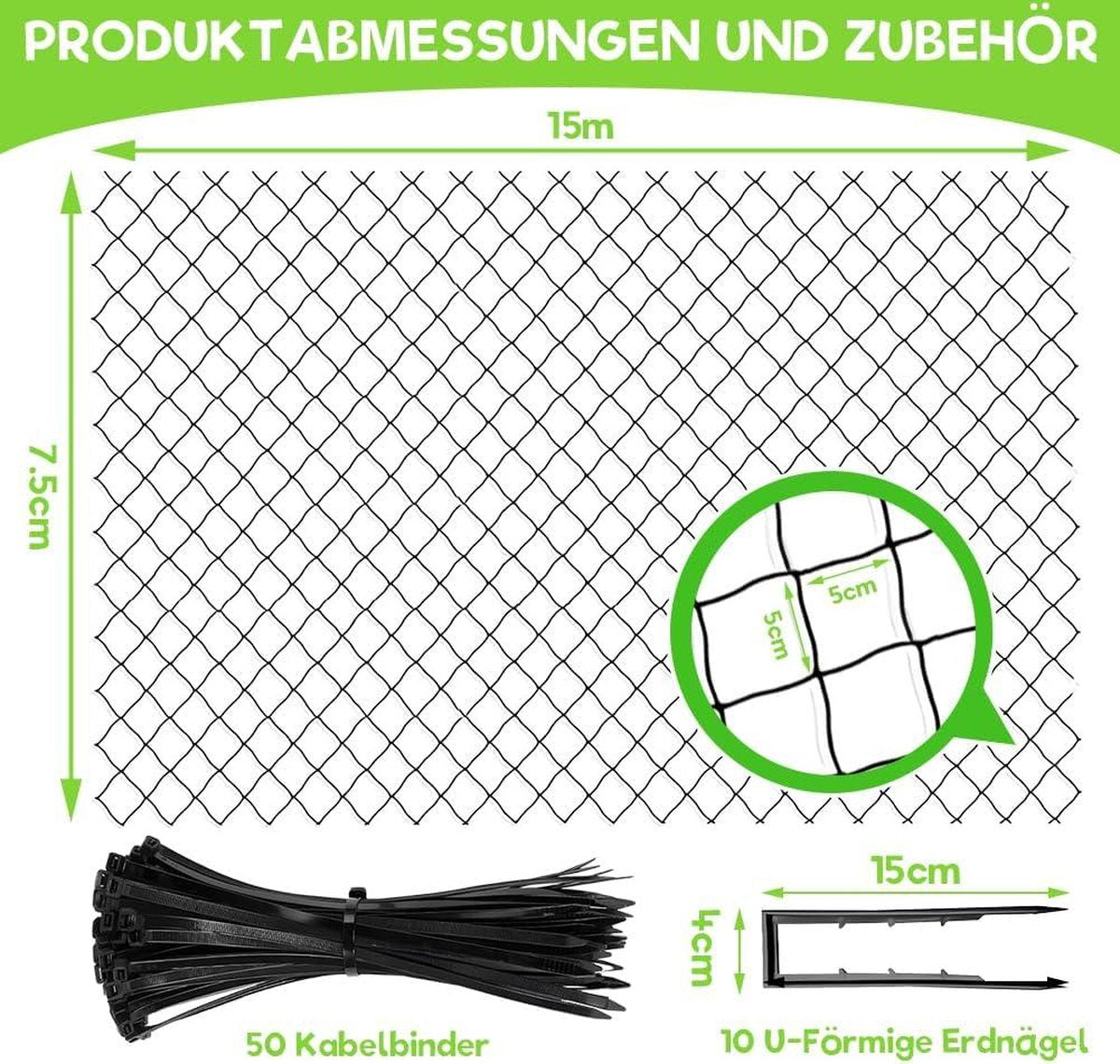 Bird Netting 7.5 m x 15 m - Chicken Run and Pond Netting - Suitable for Fruit Trees and Vegetables
