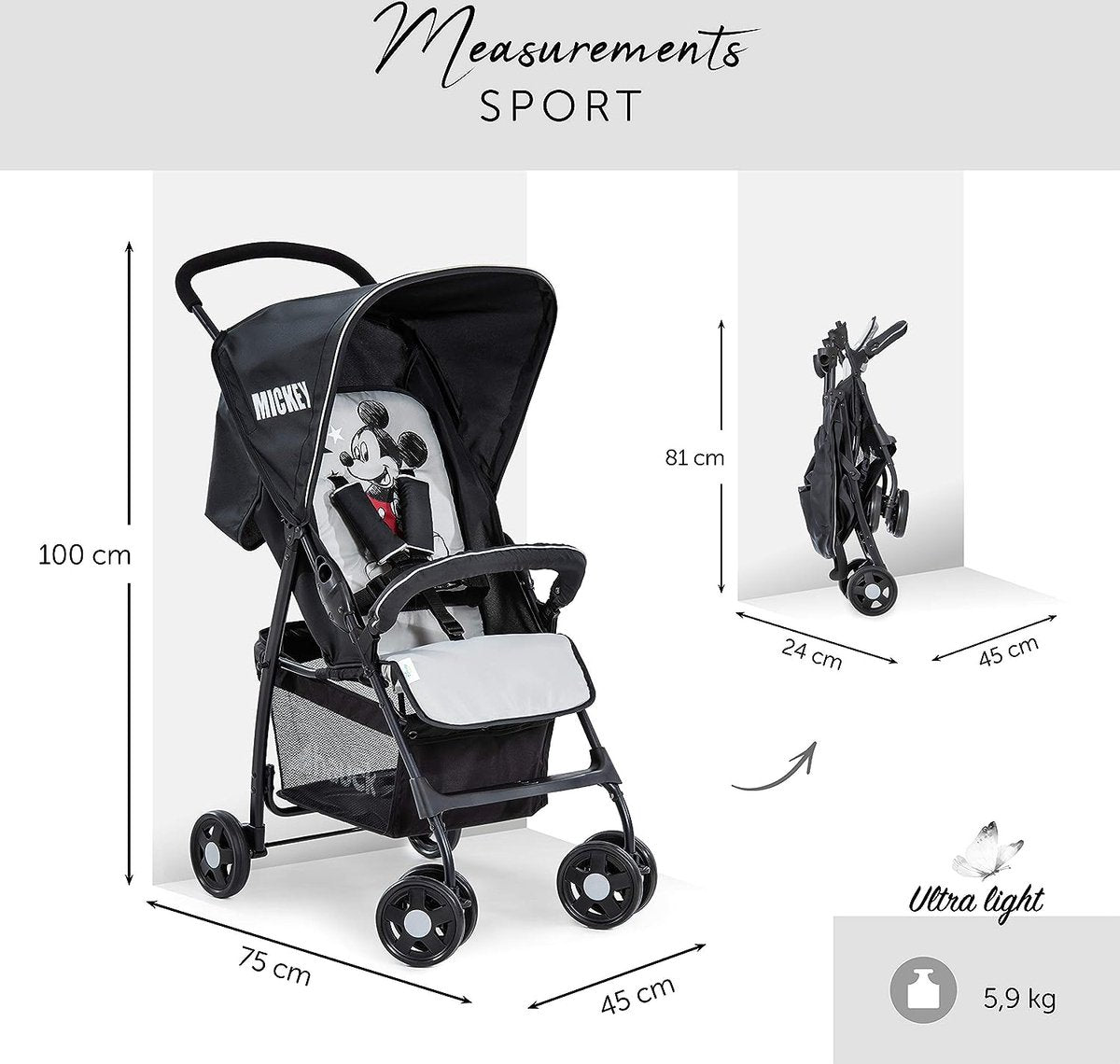 Sport lichtgewicht buggy tot 18 kg met ligstand vanaf de geboorte, gemakkelijk en compact inklapbaar, voorbeugel, grote boodschappenmand - rood