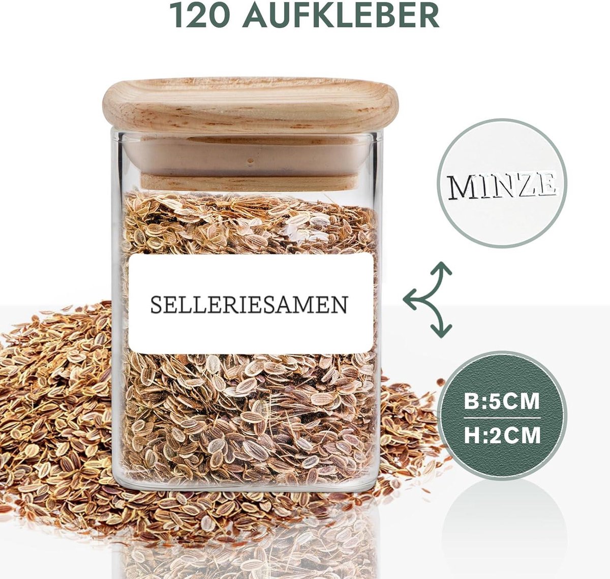 Kruidenpotjes met Stickers waterdicht zelfklevend etiketten vierkant wit 120 stuks - Celeko Kruidenetiketten Kruidenpotjes met Stickers