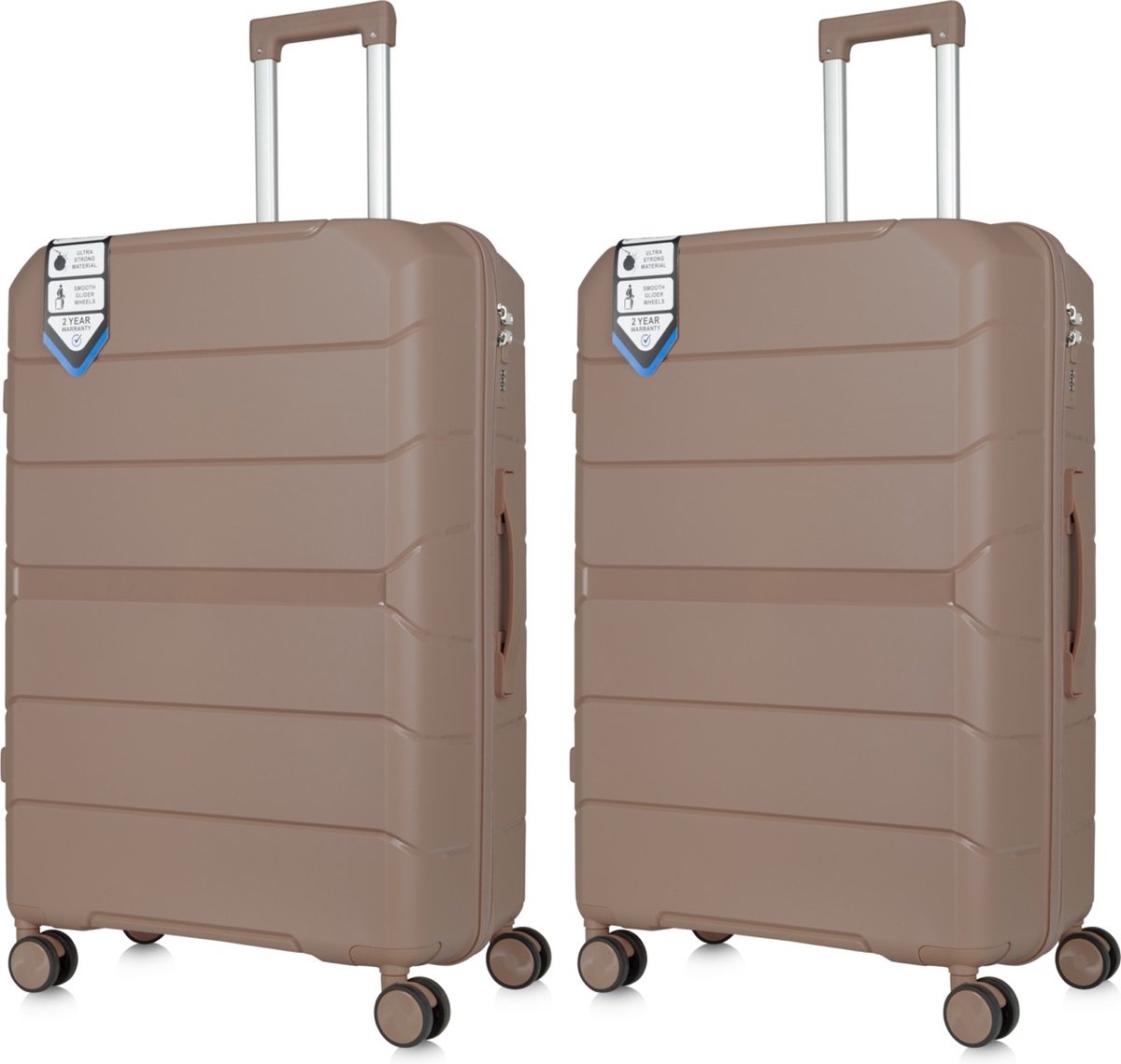 Traveller Set M+L Suitcases 24" and 28" - 65L and 93L - Lightweight Hard Cases - Light Brown - With Built-in TSA Lock - For Air Travel and Long Vacations