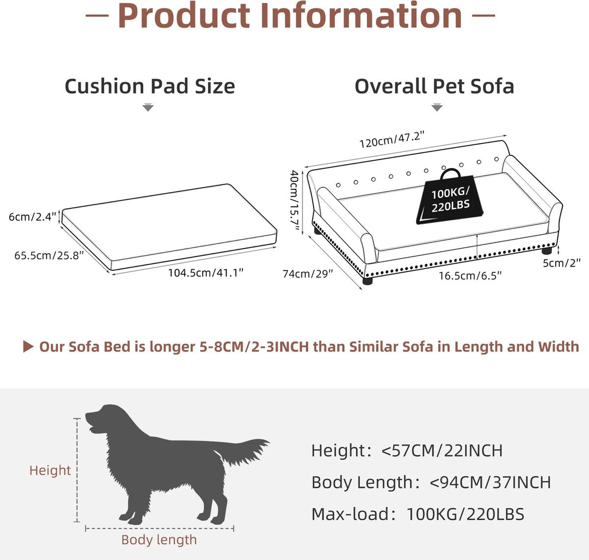 Rakmishop - Luxe Hondenbank - Max 100kg - Hondenbank - Hondensofa - Hondenbank voor grote honden - 120x74x40cm - Maat XL - Grijs