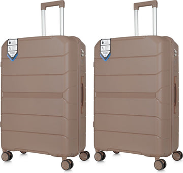Traveller Set 2xM Reiskoffers 24' - 65L - Lichtgewicht Harde Koffers - Licht Bruin - Met Ingebouwde TSA Slot - Voor Vakanties en Weekendtrips