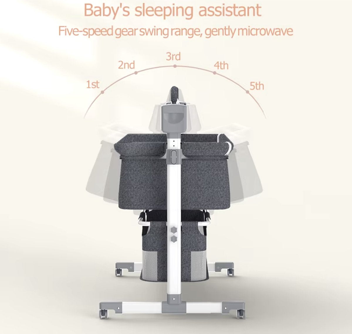 J&R Babybed - Elektrisch babybed - Wieg - Babybedje - Ledikant - Bluetooth - Verplaatsbaar - Draagbaar - Klamboe - Bruin/Khaki