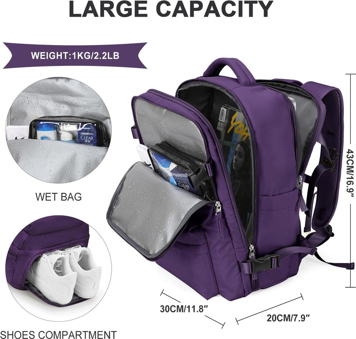 Handbagage Tas onder de stoel Easyjet 45x36x20 - Reisrugzak Ryanair 40x20x25 - Dames Laptop Rugzak met USB-uitgang - Wandelrugzak Waterdicht Heren