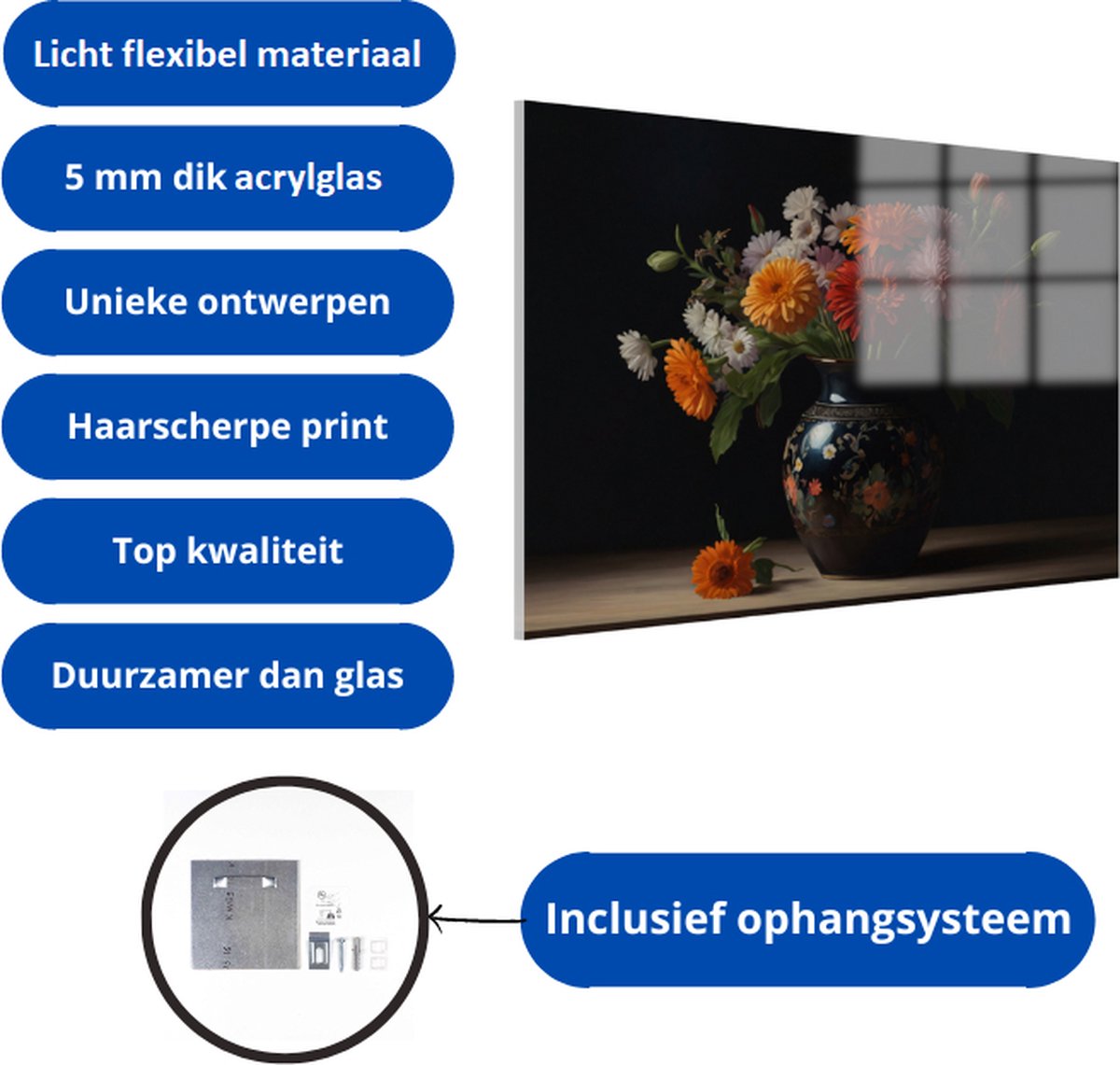Transparante glasschilderijen - Watervalschilderijen - Schilderij op glas Natuur - Industriële woonkamerdecoratie - Plexiglas schilderijen - Slaapkamer wanddecoratie acrylglas 60x40 cm