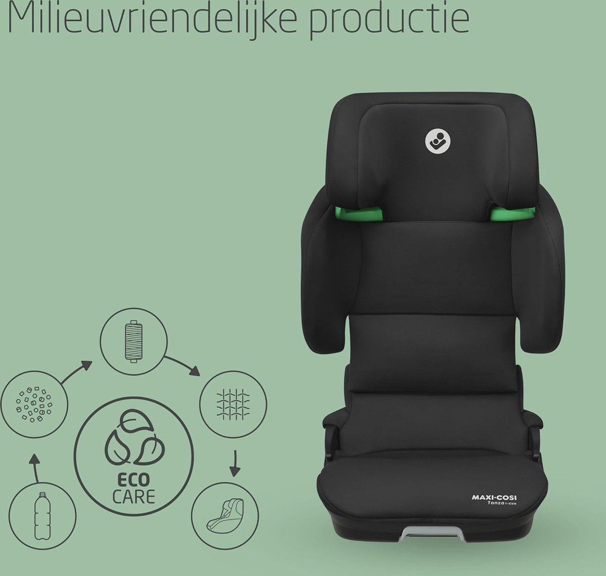 Maxi-Cosi Tanza i-Size, Draagbare Kinderautostoel, 3,5-12 jaar, 100-150cm, Opvouwbare Autostoel, 10 Hoofdsteunposities, G-CELL-bescherming, Gewatteerd & Verhoogde Stoel, Full Black