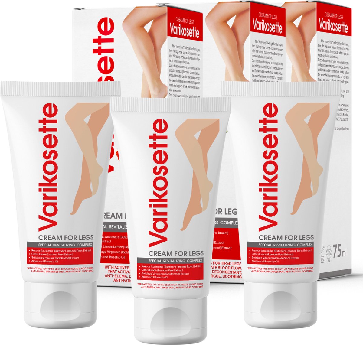 Varikosette - crème voor de benen - zware benen - vermoeide benen - spataderen - doorbloeding - etalagebenen - 2+1 gratis