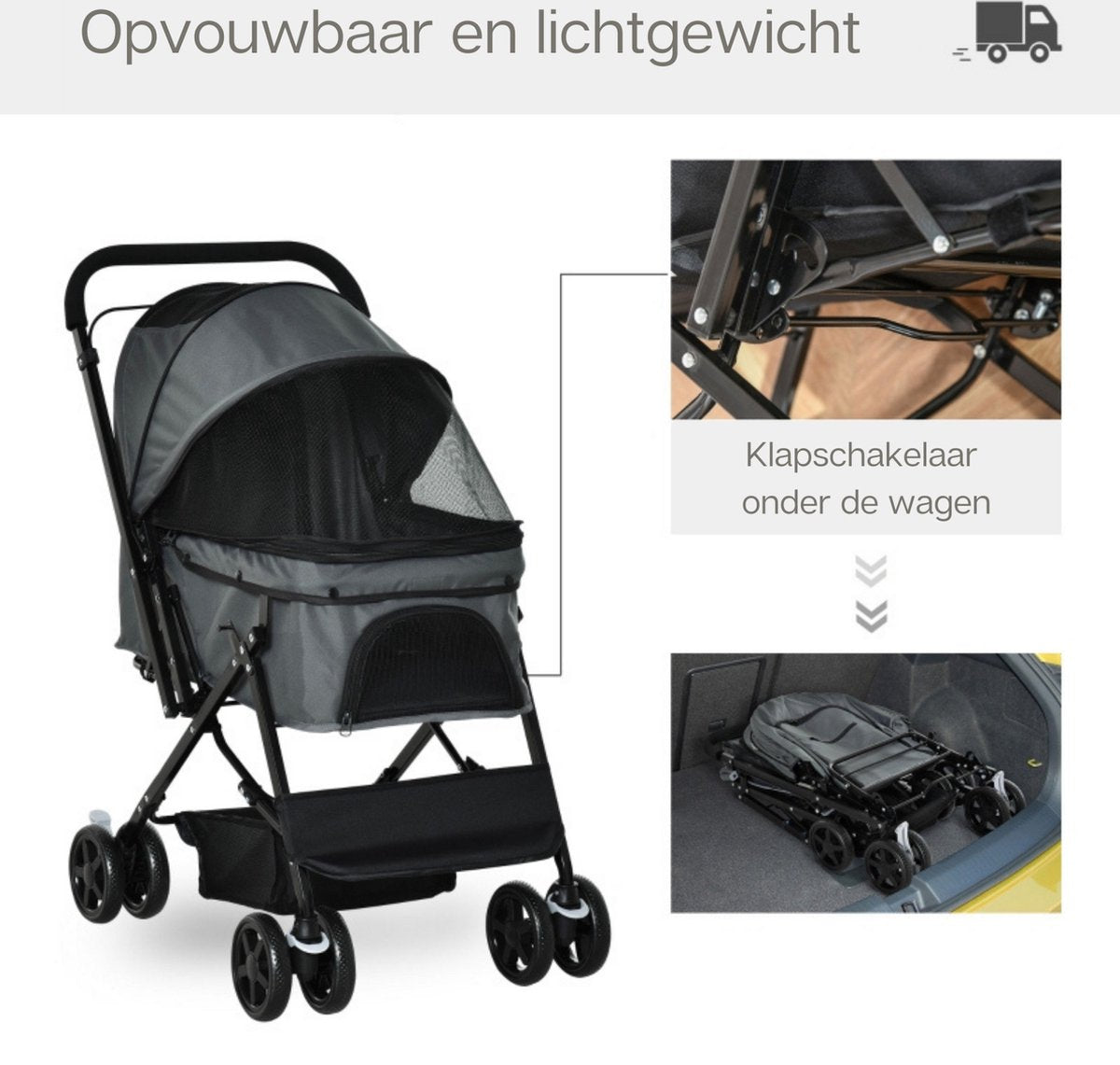 Zenzee - Dog Stroller - Foldable - Parking Brake - Storage Space - Grey