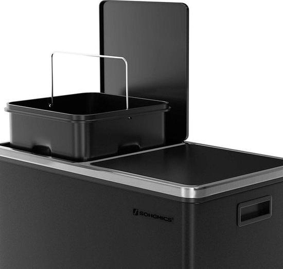 Songmics - Afvalemmer - 60 liter inhoud (2x30) - Met 2 gescheiden bakken - RVS - Zwart