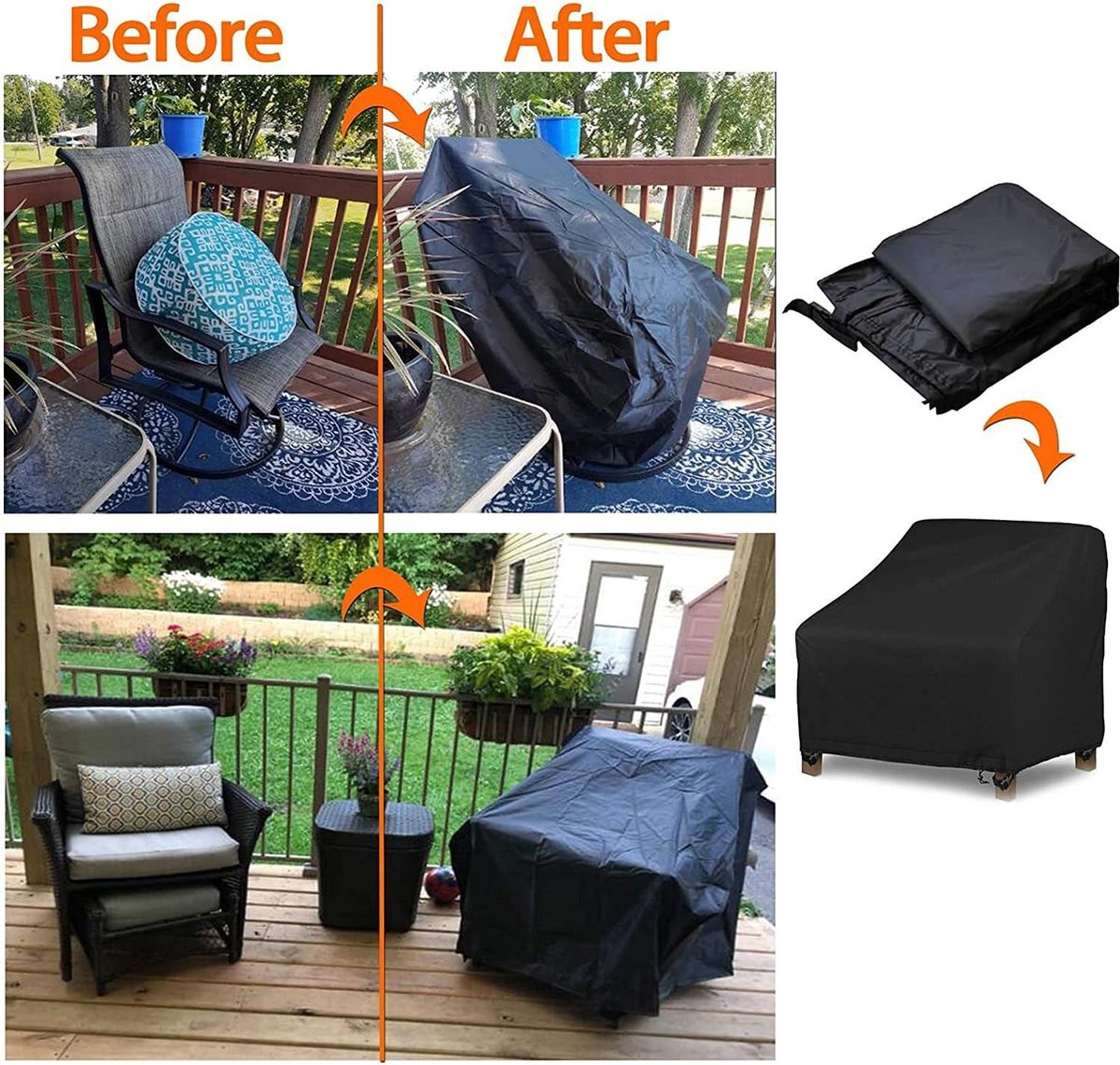 2 stuks beschermhoes voor tuinstoelen, afdekking voor tuinmeubelen, 420D Oxford, waterdicht, winddicht, uv-bescherming, voor tuinstoel, stapelstoelen