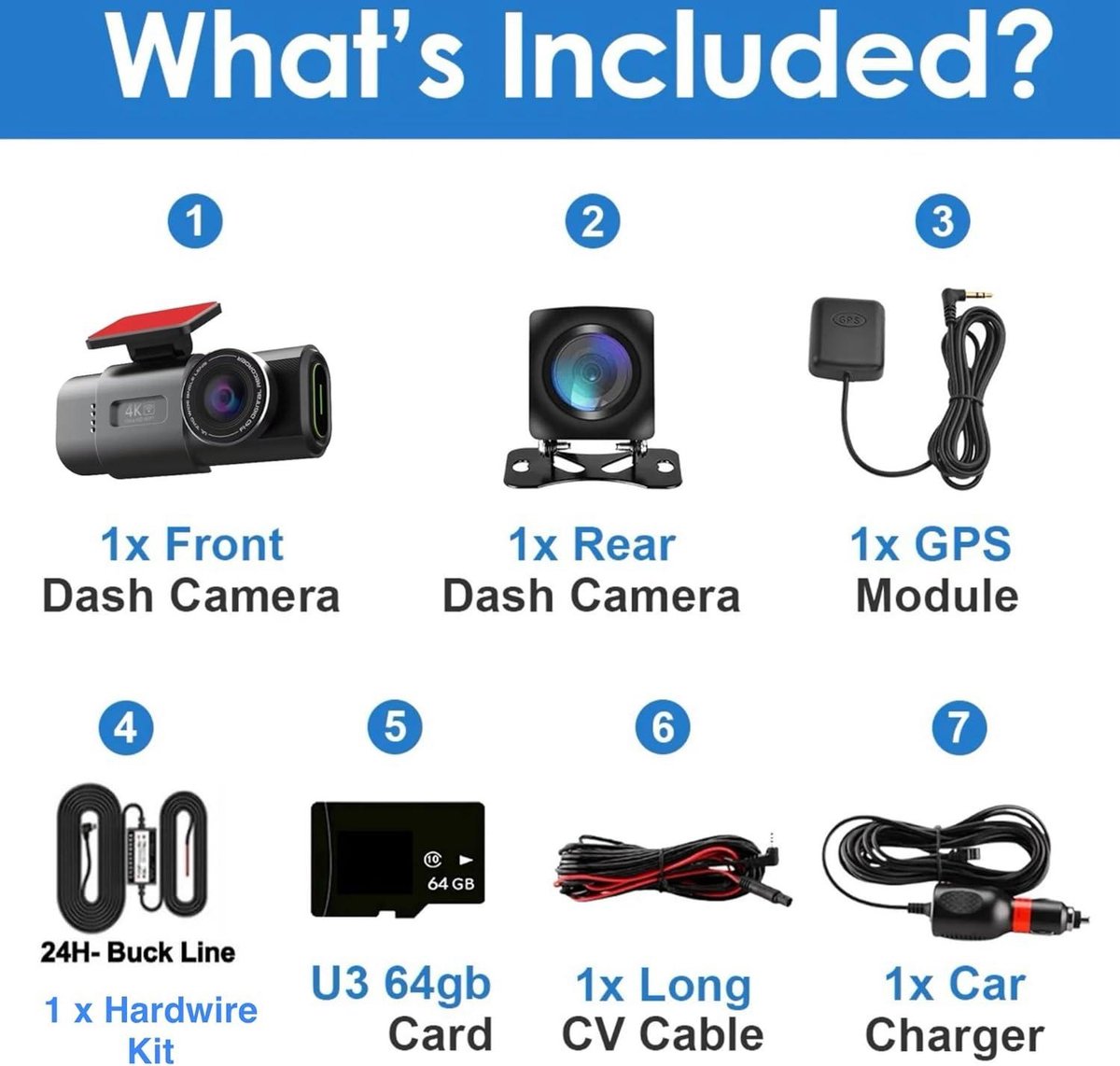 Dashcam Auto Mini Dash Camera Video Recorder Wi-Fi APP GPS Tracker IPS Scherm Nachtzicht G-Sensor 170 Groothoek WDR 24 uur Parkeermonitorkit 64GB - 4K Voor Beveiliging Parkeren Dashcam voor auto