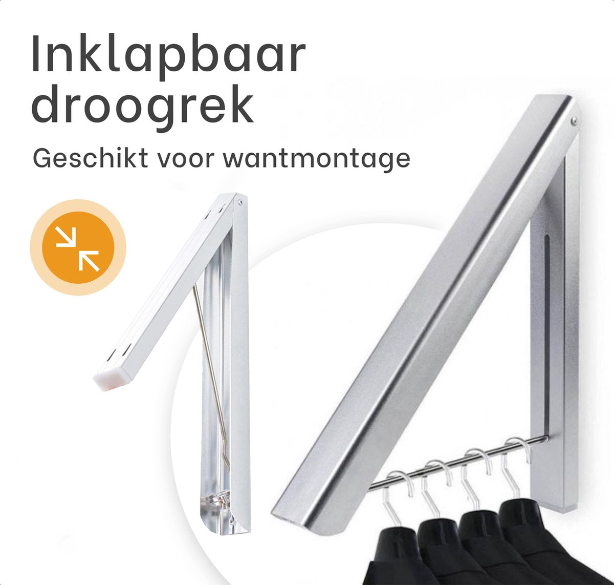 Milano Luxe inklapbaar droogrek – Wasrek hangend – Inklapbaar wasrek – Kledingrek voor wandmontage – Stevige inklapbare kledinghaak – Lichtgewicht en ruimtebesparend wasrek – Zilver - 40.5x33x31 cm