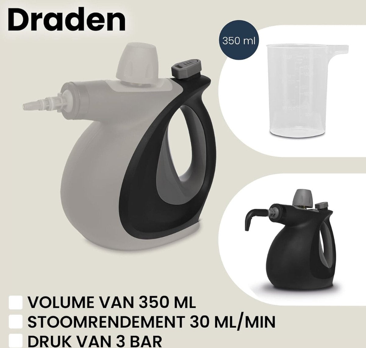 Stoomreiniger - Handstoomreiniger - Veelzijdig - Multifunctioneel - Incl. 9 Accessoires - Zwart