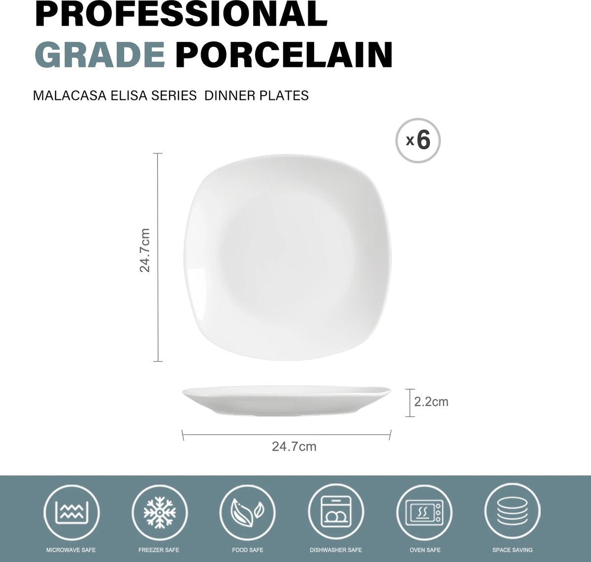 Dinnerware set - Dinnerware sets - Dinnerware set 12 person - White Plain - Porcelain - 48-Piece Dinnerware - Dinner plate - Dessert plate - Bowl - Mug