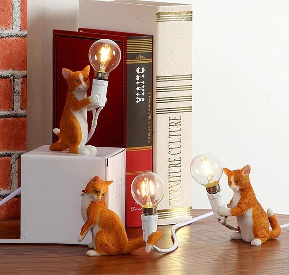 3x Kattenlamp Oranje - LED Lamp - Tafellamp Kat