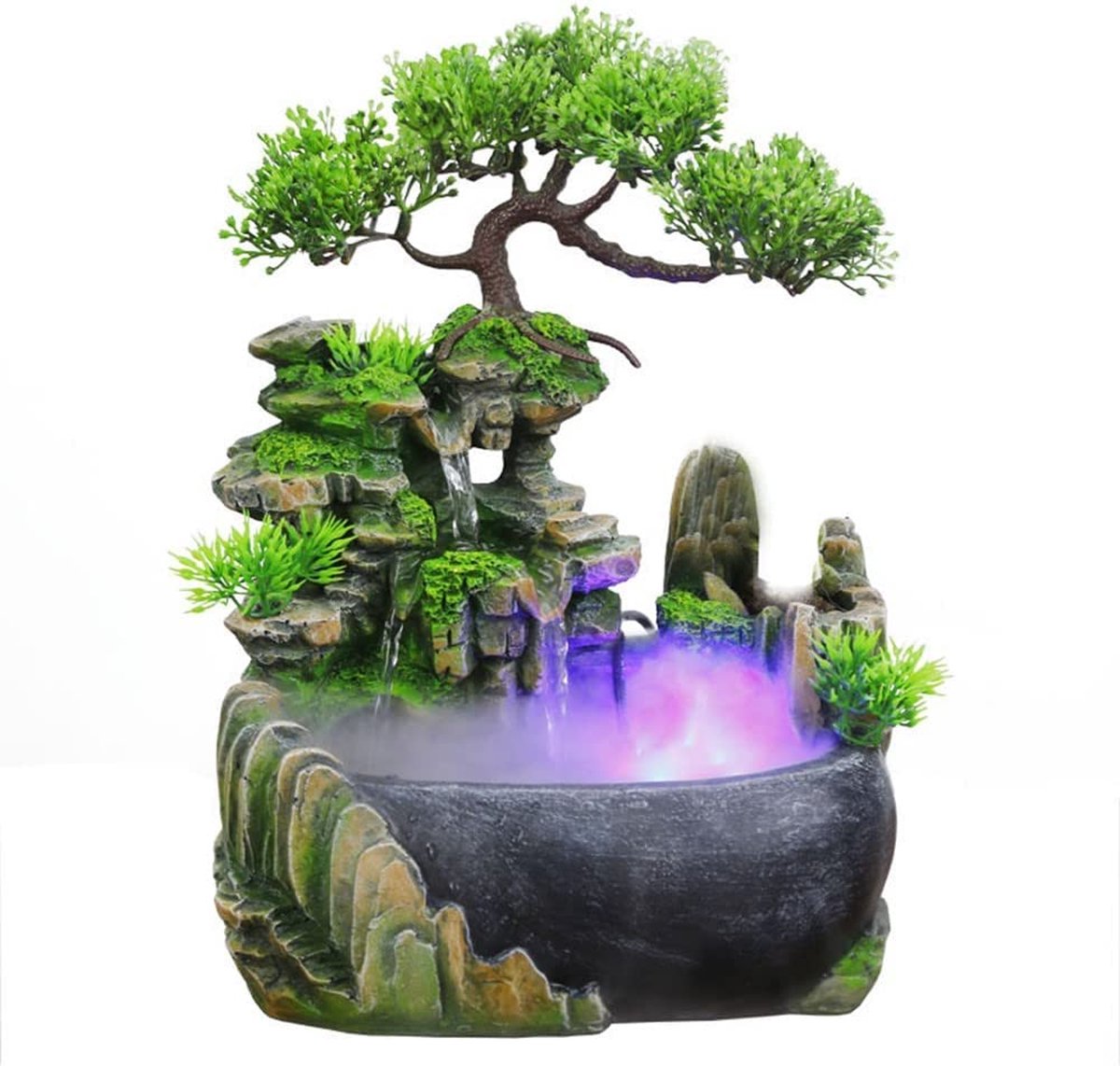 Kamefontein humidifier met led - Waterfontein 20x15x28 cm Binnenfontein waterornament voor binnen - vissenkom ornament - nano mini aquarium luchtbevochtiger