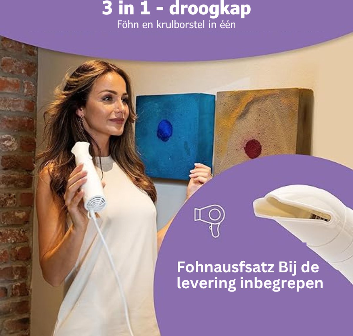 3-in-1 Droogkap – Haardroogkap – Haardroger Met Droogkap – Föhn Opzetstuk - Föhn En Krulborstel In één - Inclusief Praktische Opbergtas - Haarstomer Voor Thuis - Wit