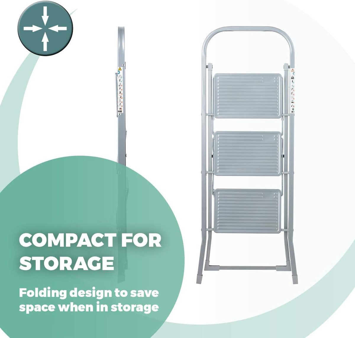 Elysium - Household Stepladder 3 Steps - Kitchen Stepladder 3 Steps - Stepladder With 3 Steps