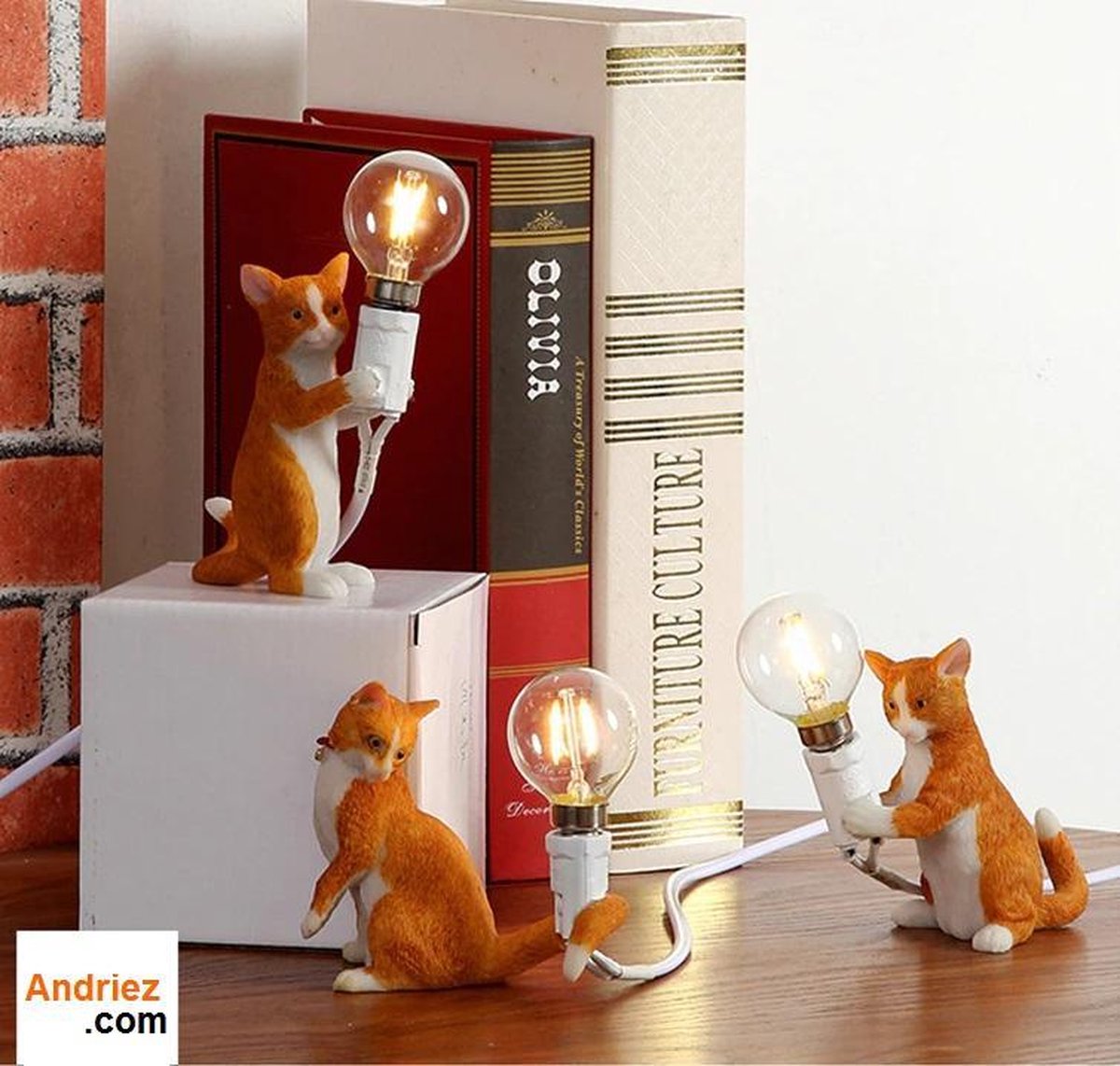 3x Kattenlamp Oranje - LED Lamp - Tafellamp Kat