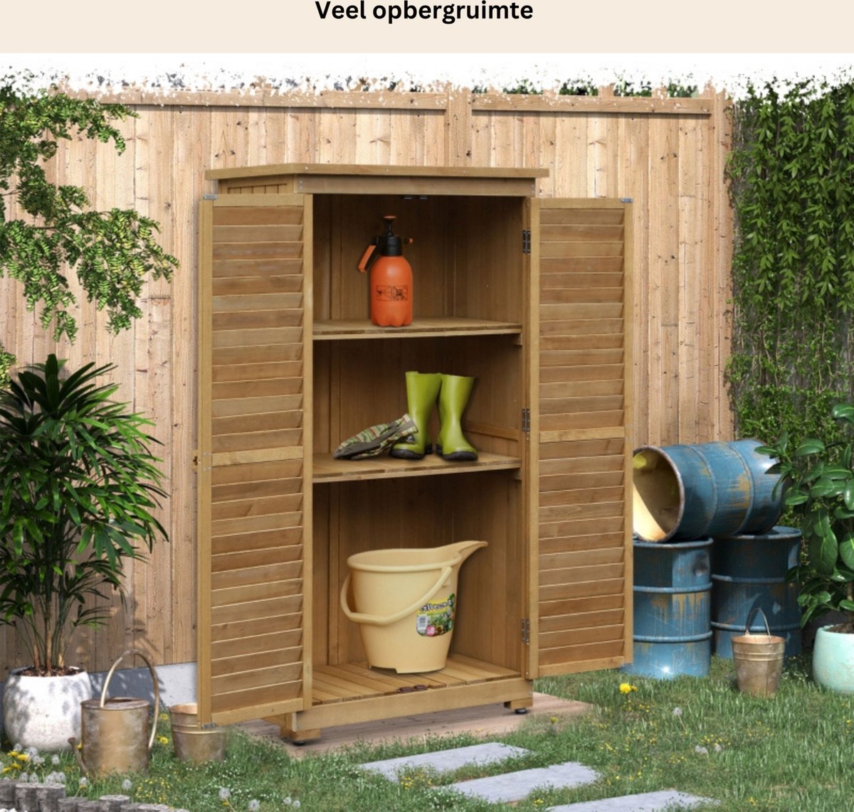 Tuinkast hout - Tuinkast - Opbergkasten met deuren - Tuinhuis - Tuinschuur - Schuur voor gereedschap - 87 cm x 46,5 cm x 160 cm