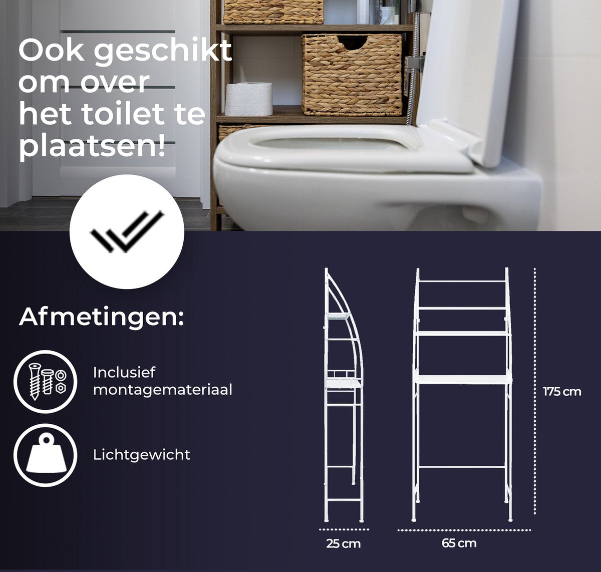 LG Life's Green wasmachine ombouw – Ruimtebesparende wasmachinekast – Opbergrek met 3 planken en handdoekhaakjes – Stabiele constructie – B65 x D25 x H175 cm – Wit