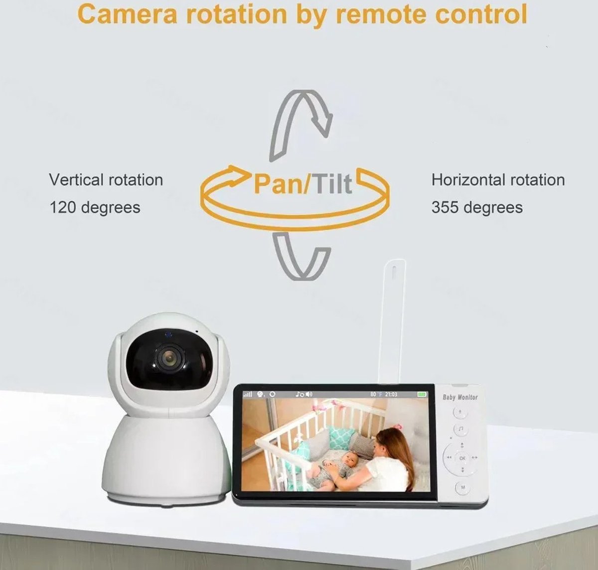 Eszenzics™ Babyfoon - Draadloos - 5 inch LED scherm - HD 1080p - 2-weg communicatie - Infrarood nachtzicht - Muziek - Uitbreidbaar met extra camera - Tot 200m'