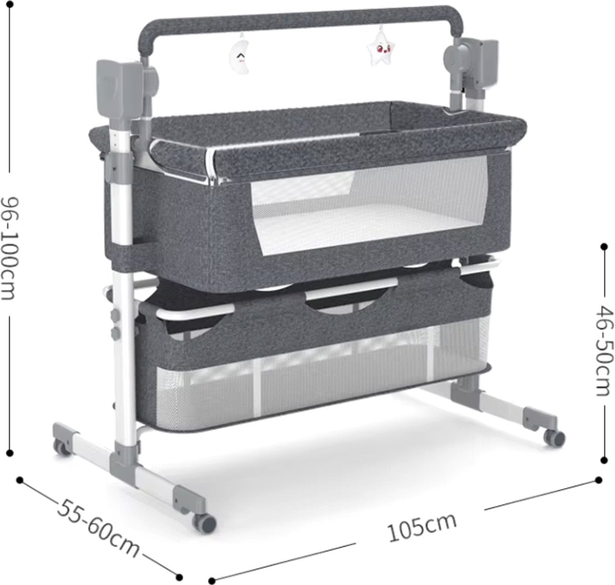 J&R Baby Crib - Electric baby crib - Bassinet - Baby bed - Cot - Bluetooth - Portable - Mobile - Mosquito net - Grey