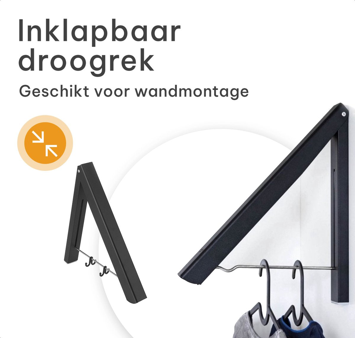 Milano Luxurious inklapbaar droogrek – Garderoberek – Wasrek inklapbaar – Kledinghanger wandmontage – Stevige inklapbare kledinghaak – Wanddroogrek – Inklapbaar droogrek – Zwart – 40.5 x 33 x 31 cm