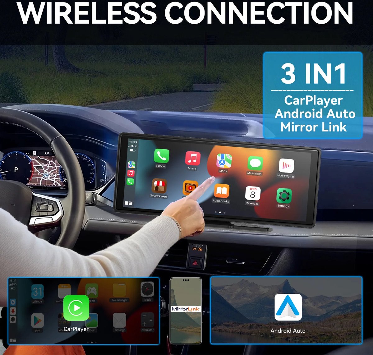 Carplay - Carplay Scherm - Autoradio - Carplay Apple & Android - Carplay Draadloos - Multimedia Speler - Touchscreen - Universeel - 10.26 Inch - Zwart