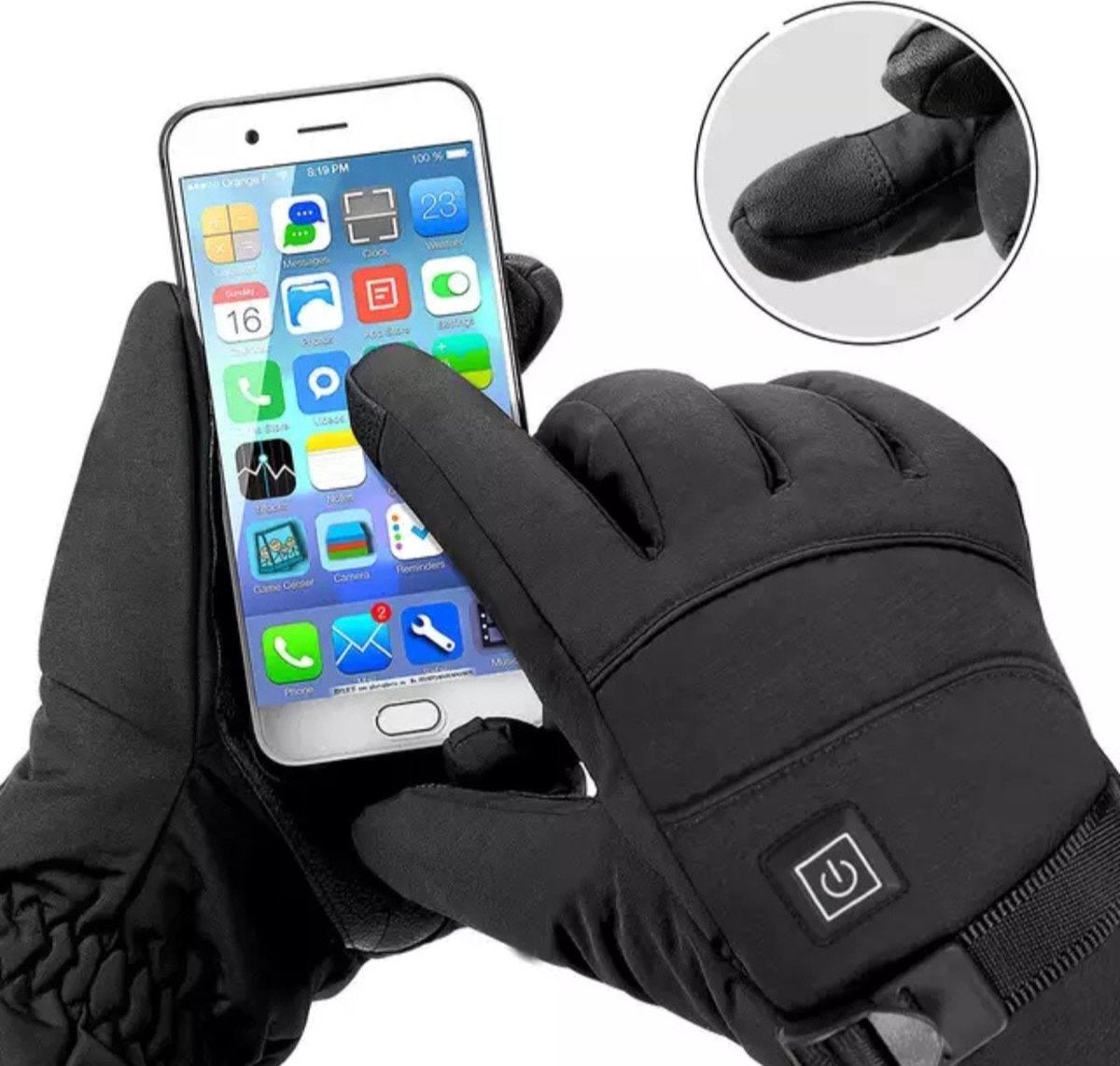 Heated gloves - Heated gloves - Electric heating - Winter - Includes Batteries - Rechargeable - Waterproof - Windproof - Black - Unisex - Onesize
