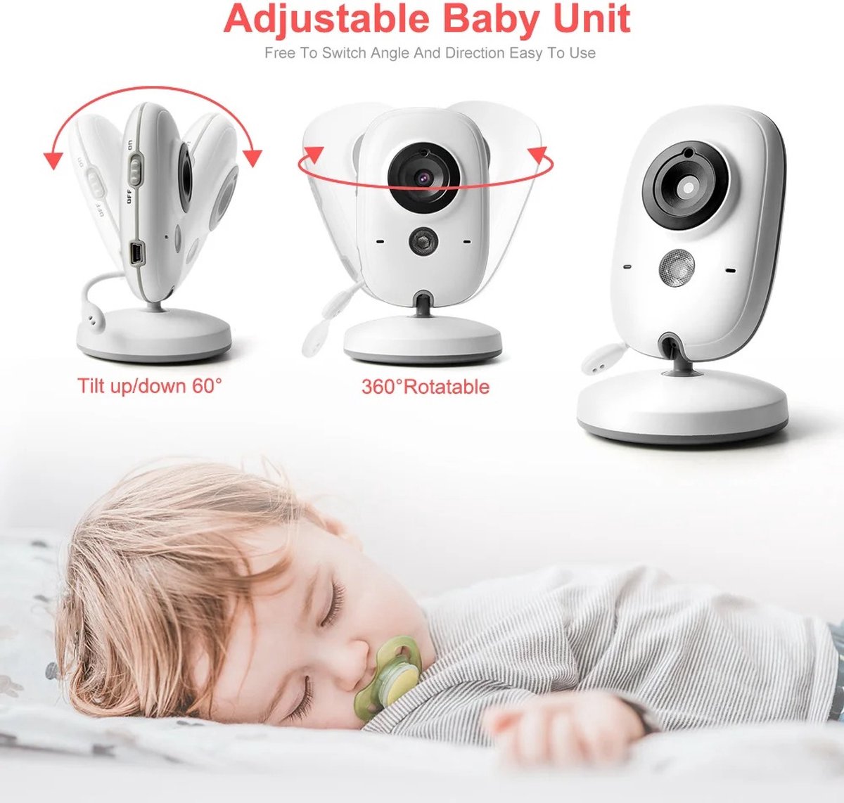 Babyfoon - Babyfoon met Camera - Babyfoon met Scherm - Baby Monitor - Talk Back Functie - Wit - 50 meter Binnenshuis - 250 meter Buitenshuis.