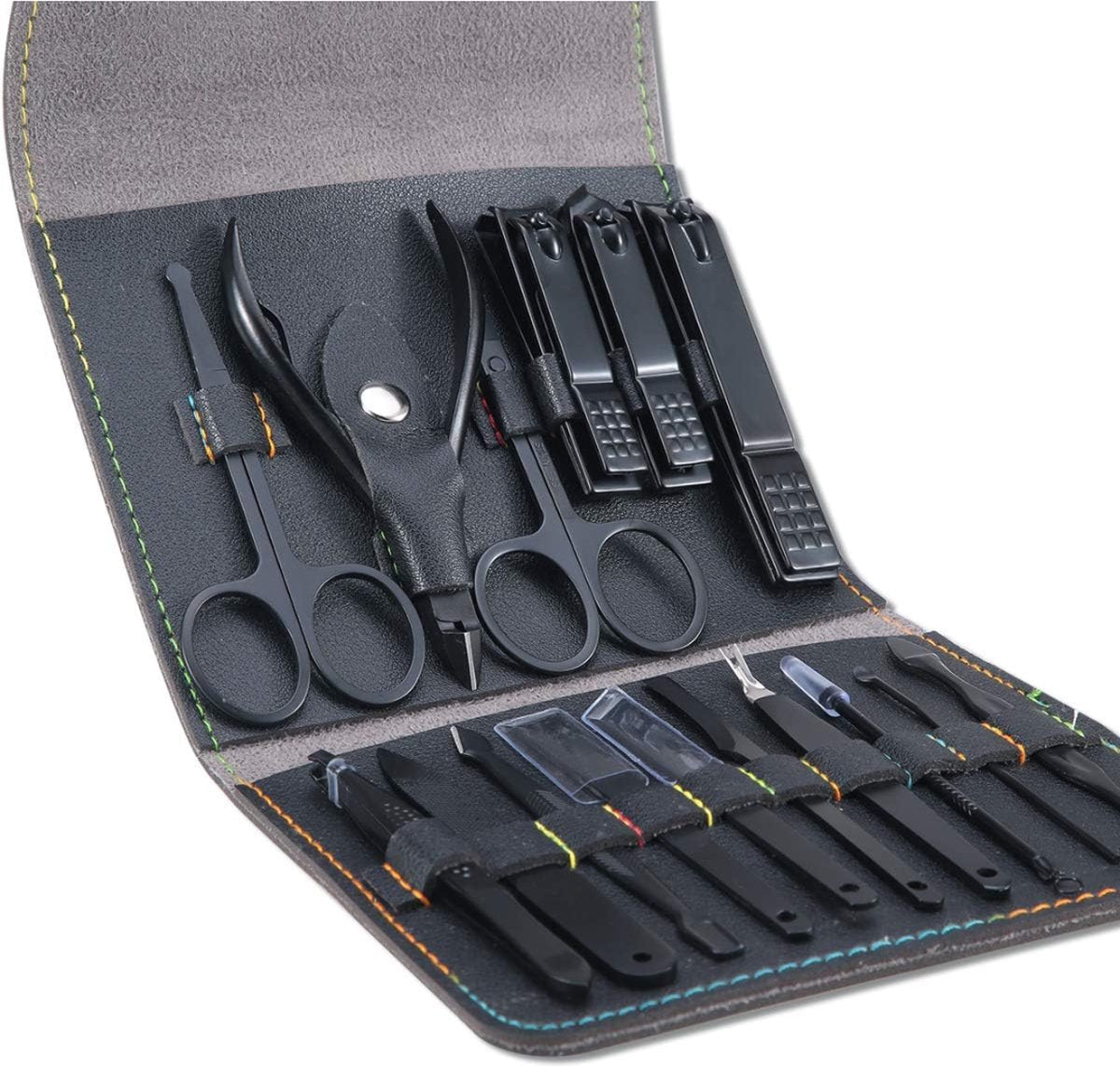 Pedicure Set - Electric Nail Drill - Nail Care - 16-Piece - With Storage Bag - Stainless Steel - Black