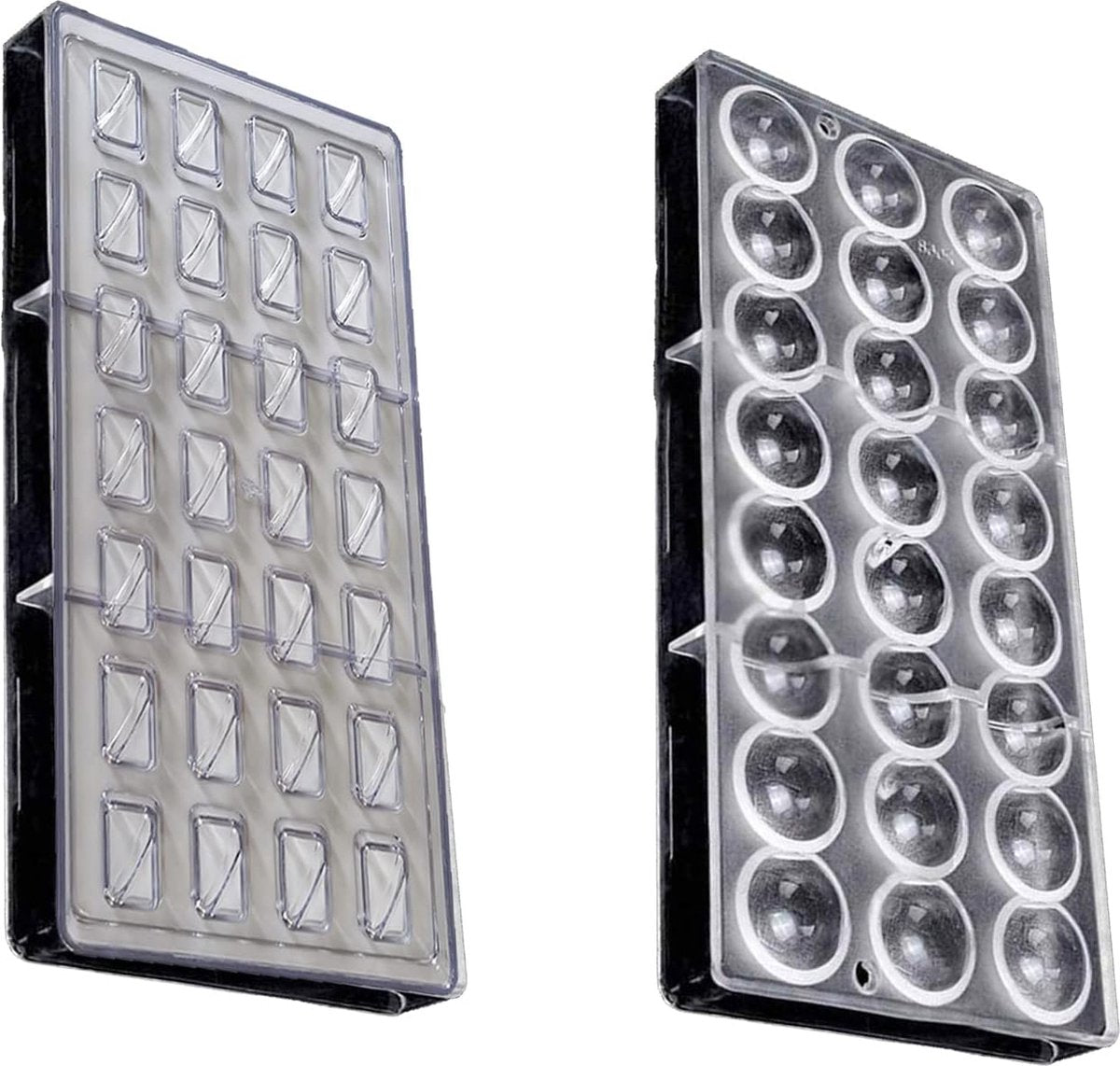 2 stuks polycarbonaat chocoladerepen vorm bonbons vorm polycarbonaat set halve bal chocolade vorm rechthoekige chocolade vorm voor chocolade, ijsblokjes, snoep, bruidstaart